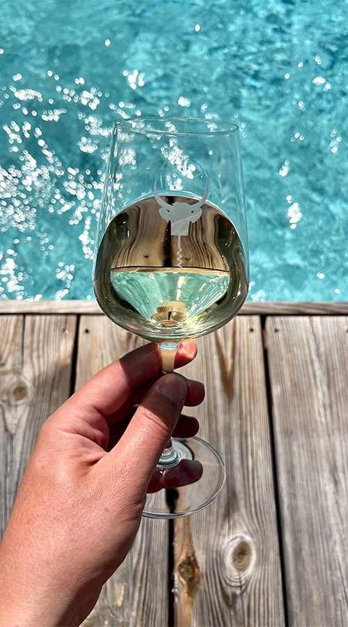 White wine by the pool